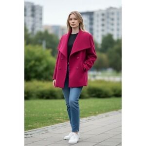 Luii Womens Fuchsia Pink Asymmetrical Snap Front‎ Jacket Coat J2100FC Small NWT